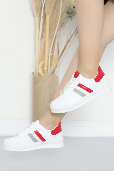 Şeritli Günlük Ayakkabı Beyazkırmızı ürün görseli