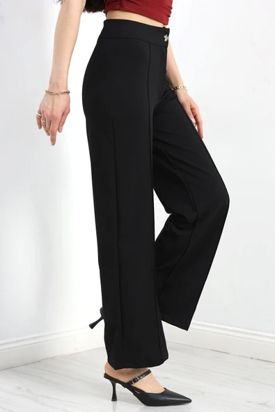 Zra Krep Çımalı Palazzo Pantolon Siyah - 3