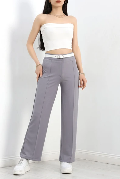 Zra Krep Çımalı Palazzo Pantolon Dumangri - 5