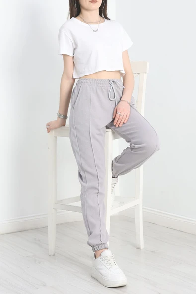 Double Face Kumaş Paça Lastikli Eşofman Altı Dumangri - 5