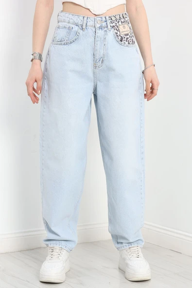 Leopar Detay Baggy Kot Pantolon Açıkmavi ürün görseli 1