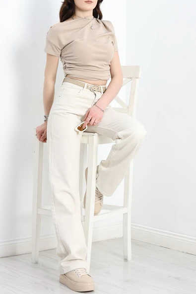 Straight Kesim Kot Pantolon Krem - 5