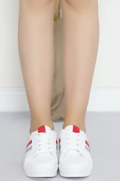 Şeritli Günlük Ayakkabı Beyazkırmızı - Resim 2