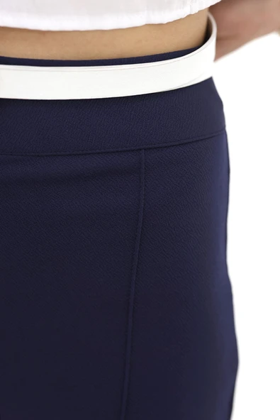 Zra Krep Çımalı Palazzo Pantolon Lacivert - 4