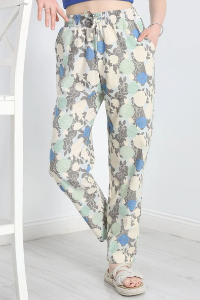 Desenli Dokuma Pantolon Mintçiçek - 4