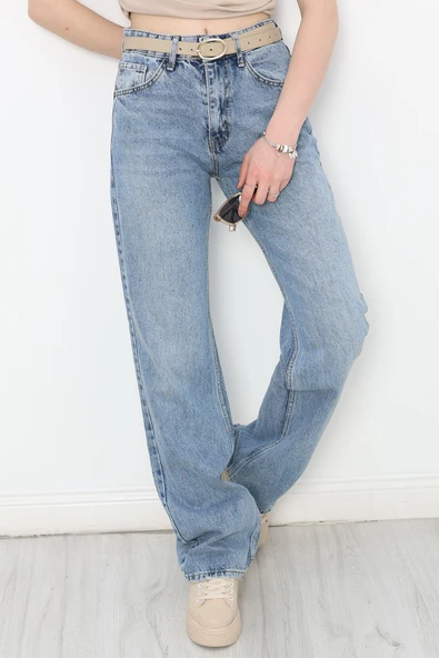 Straight Kot Pantolon Mavi - Resim 5