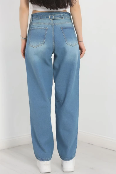 Pileli Baggy Kot Pantolon Açıkmavi - 7