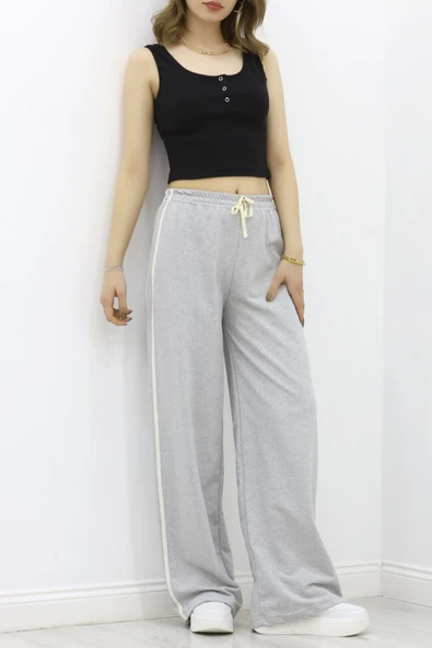 Keten Biyeli 2 İplik Eşofman Altı Gri - Resim 6