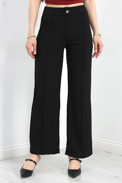 Zra Krep Çımalı Palazzo Pantolon Siyah - 5