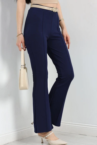 Zra Krep Çımalı İspanyol Paça Pantolon Lacivert - 5