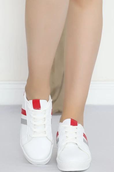 Şeritli Günlük Ayakkabı Beyazkırmızı - Resim 4