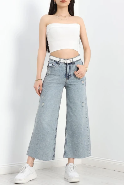 Kesik Paça Palazzo Kot Pantolon Karyıkama - Resim 5