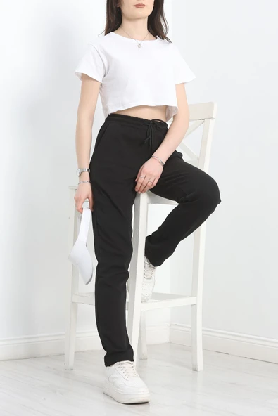 Double Face Kumaş Eşofman Altı Siyah - 6