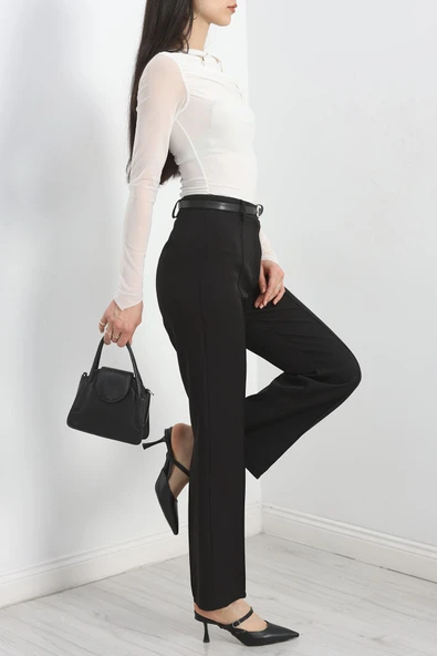 Dabıl Kumaş Çımalı Palazzo Pantolon Siyah - 5