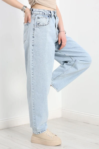 Leopar Detay Baggy Kot Pantolon Buzmavi - Resim 2