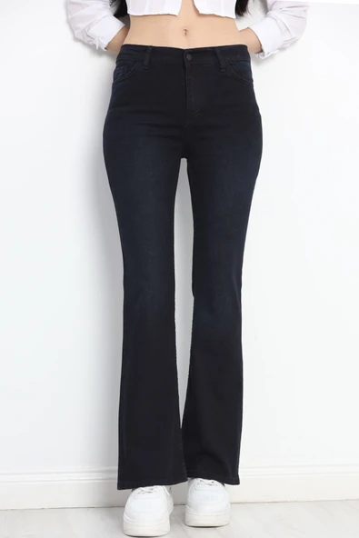 İspanyol Paça Kot Pantolon Koyumavi - Resim 5