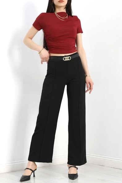 Zra Krep Çımalı Palazzo Pantolon Siyah - 4