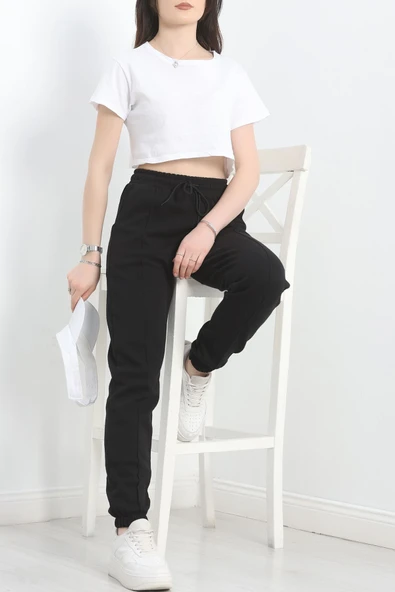 Double Face Kumaş Paça Lastikli Eşofman Altı Siyah - 6