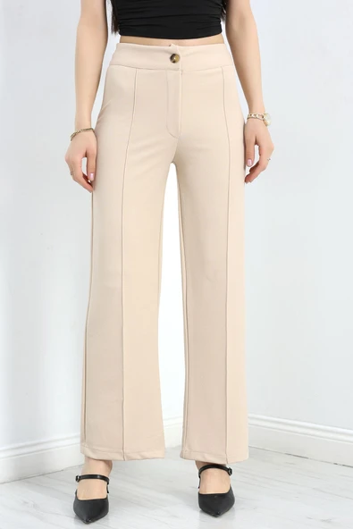 Zra Krep Çımalı Palazzo Pantolon Bej - 3