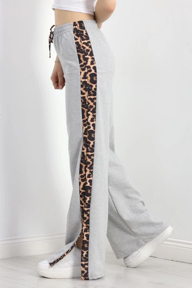 Yırtmaçlı Şeritli 2 İplik Eşofman Altı Gri - 3