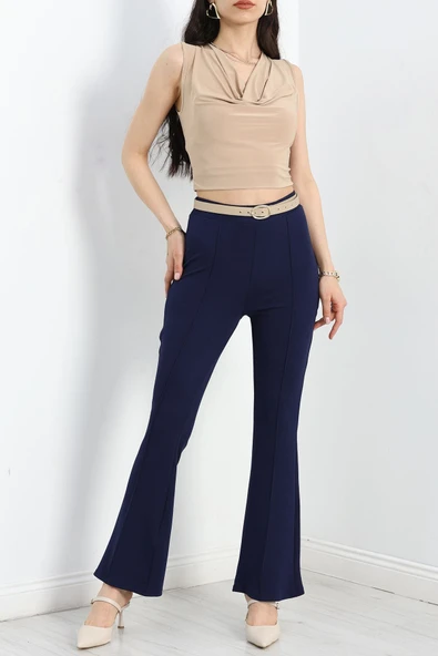 Zra Krep Çımalı İspanyol Paça Pantolon Lacivert - 2