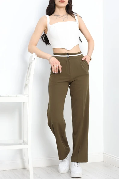 Tek Pile Ekstraforlu Palazzo Pantolon Haki