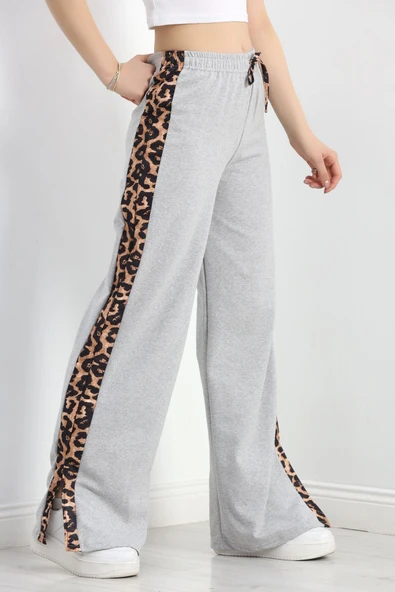 Yırtmaçlı Şeritli 2 İplik Eşofman Altı Gri