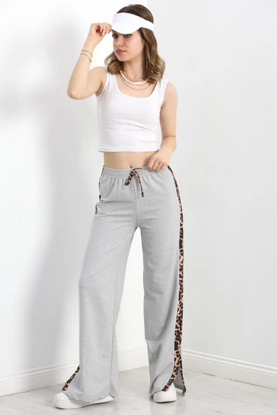 Yırtmaçlı Şeritli 2 İplik Eşofman Altı Gri - 6