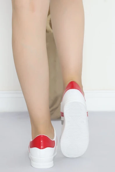 Şeritli Günlük Ayakkabı Beyazkırmızı - Resim 8