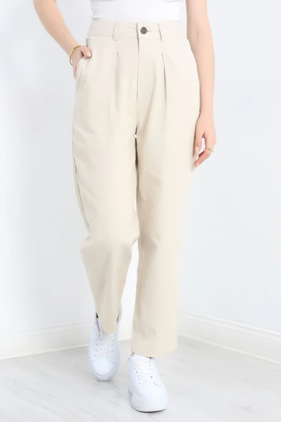 Havuç Paça Pantolon Krem - 2