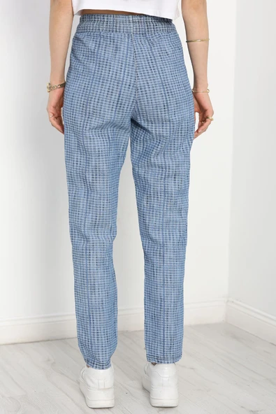 Tasarım Kumaş Lastikli Kot Pantolon Mavi1 - 6