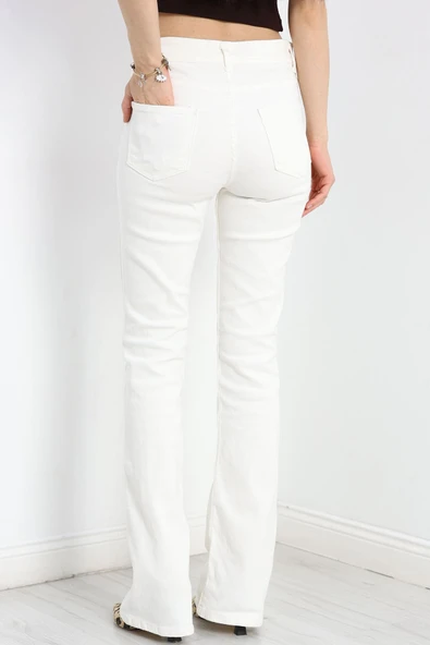 İspanyol Paça Kot Pantolon Ekru - 6