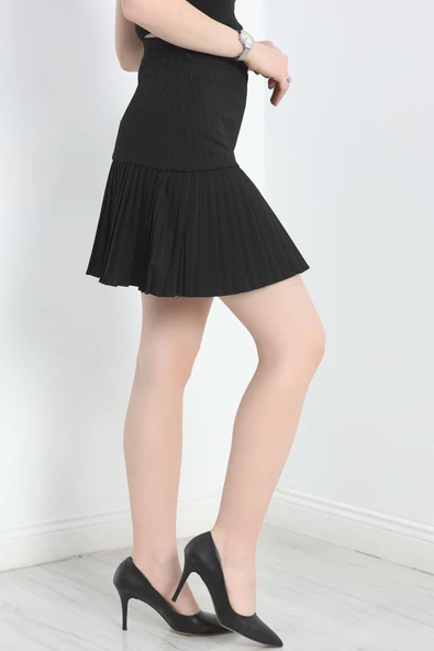 Pileli Mini Etek Siyahçizgili - Resim 3