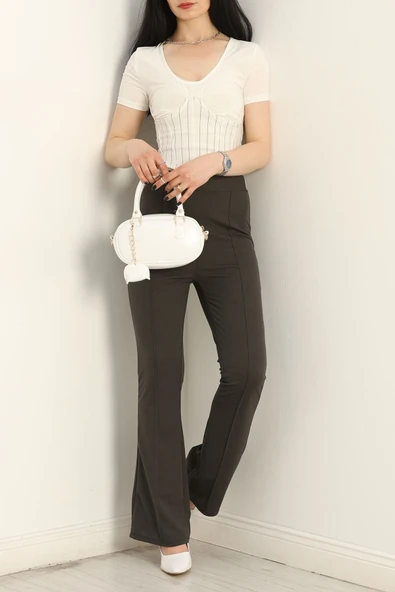 Zra Krep Çımalı İspanyol Paça Pantolon Haki - 3