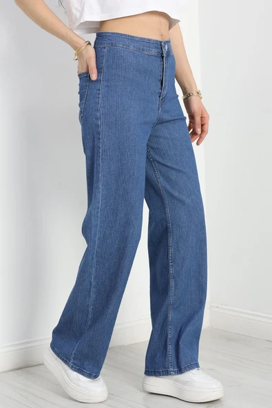 Desenli Cepsiz Palazzo Kot Pantolon Koyumavi - Resim 3