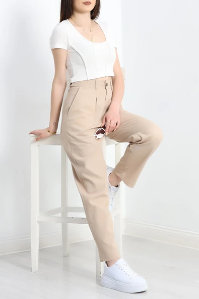Havuç Paça Pantolon Bej - 4