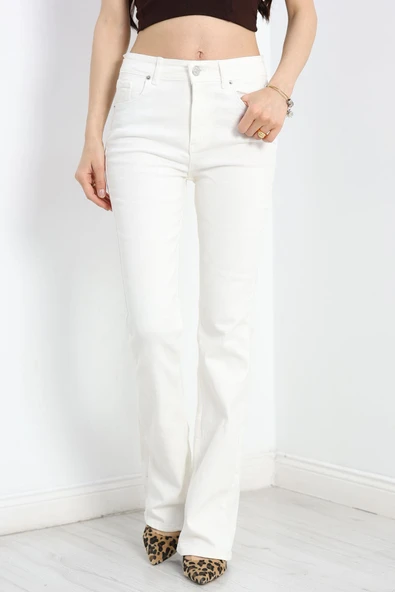 İspanyol Paça Kot Pantolon Ekru - 2