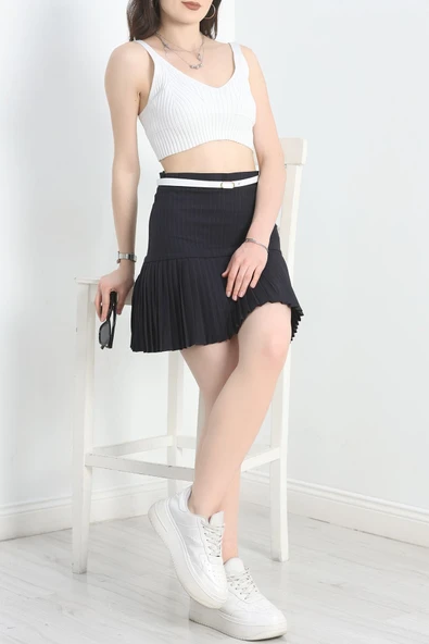 Pileli Mini Etek Lacivertçizgili - 2