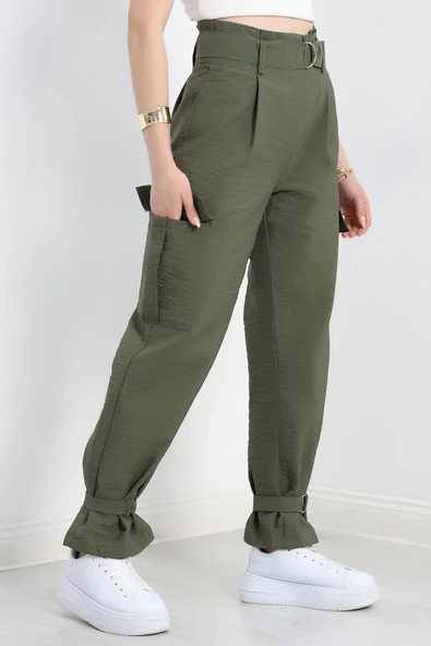 Kemerli Paraşüt Kumaş Pantolon Haki - 3