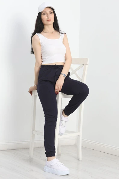 Paça Lastikli Çımalı Eşofman Altı Lacivert - 5