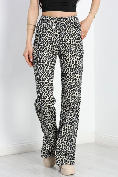Yırtmaçlı Palazzo Kot Pantolon Leopar ürün görseli 1