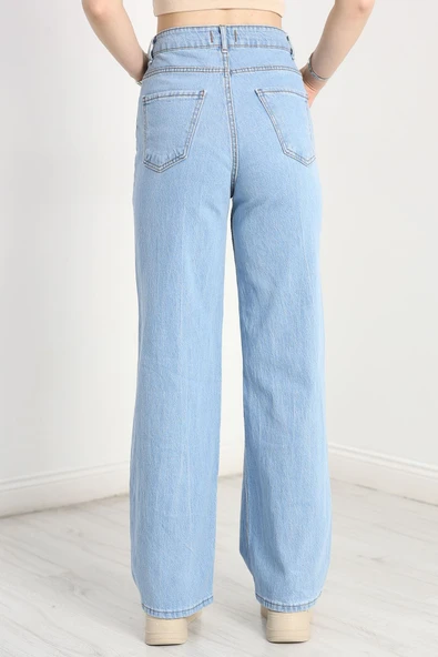 Lazer Kesim Palazzo Kot Pantolon Buzmavi - 6