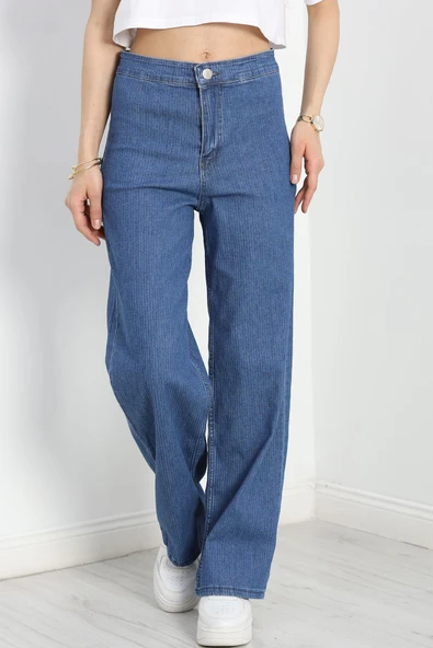 Desenli Cepsiz Palazzo Kot Pantolon Koyumavi - Resim 2