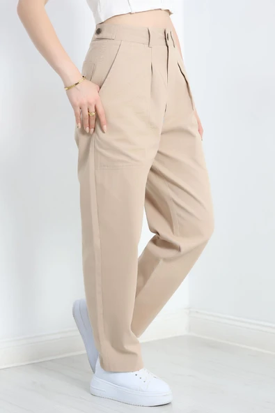 Havuç Paça Pantolon Bej - 3