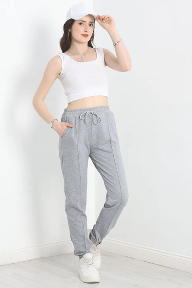 Paça Lastikli Çımalı Eşofman Altı Gri - 2