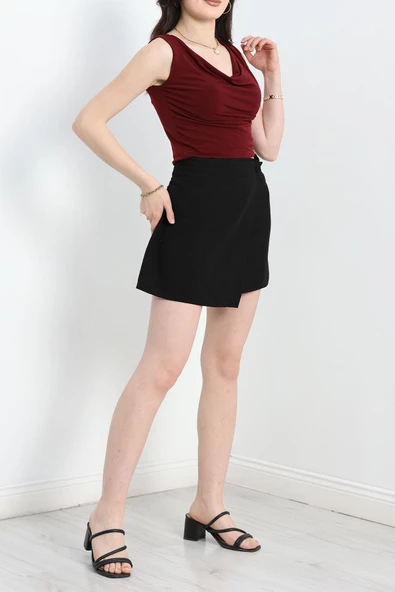 Düğmeli Keten Etek Siyah - Resim 2