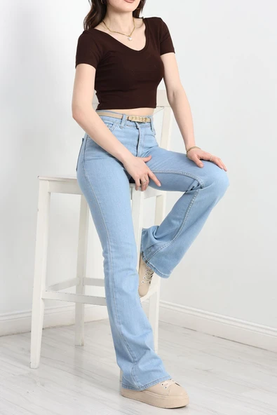 İspanyol Paça Kot Pantolon Buzmavi - Resim 5