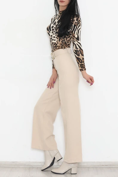 Kemerli Palazzo Pantolon Bej - Resim 6