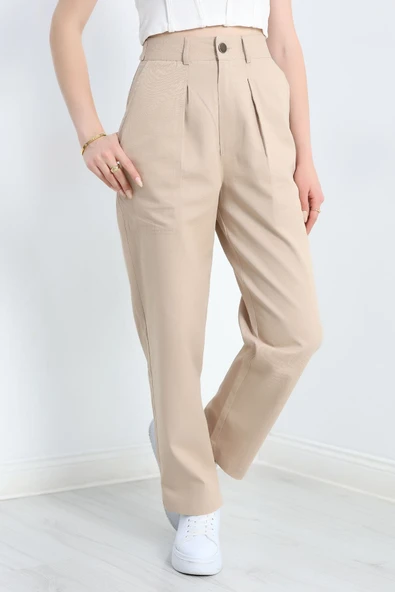 Havuç Paça Pantolon Bej - 5