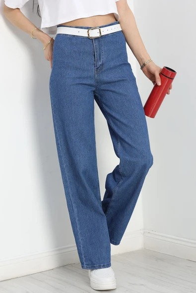 Desenli Cepsiz Palazzo Kot Pantolon Koyumavi - Resim 5